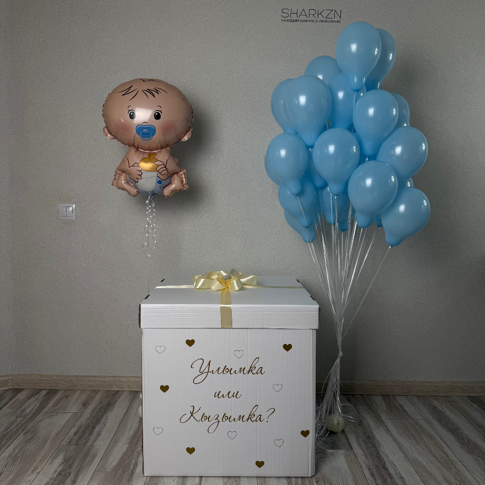 Коробка, внутри 30 маленьких шаров, пупс