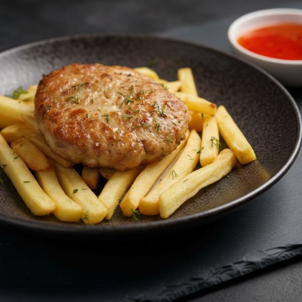 БИФШТЕКС КУРИНЫЙ с КАРТОФЕЛЕМ ФРИ