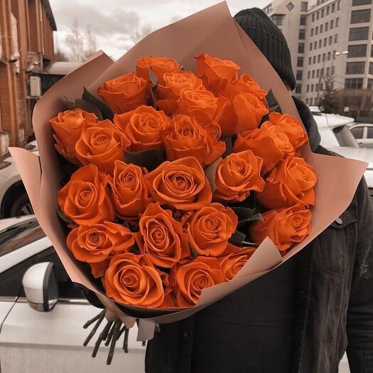 Букет из оранжевых роз 25 шт