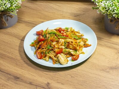 Удон с курицей с соусом терияки