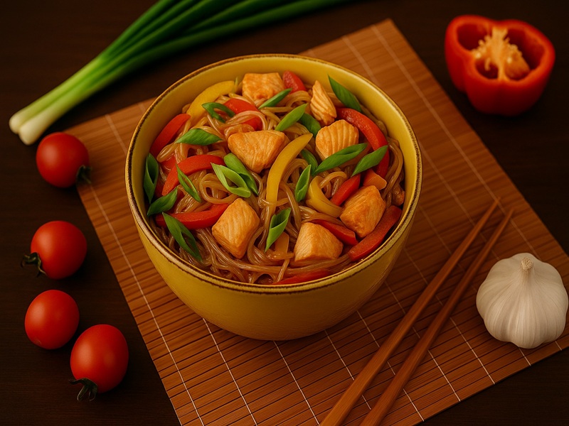 Фунчоза с лососем