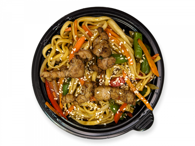 Свинина в соусе терияки с пшеничной лапшой