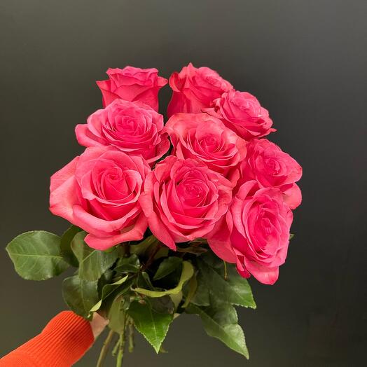 Розовые розы, 9 шт