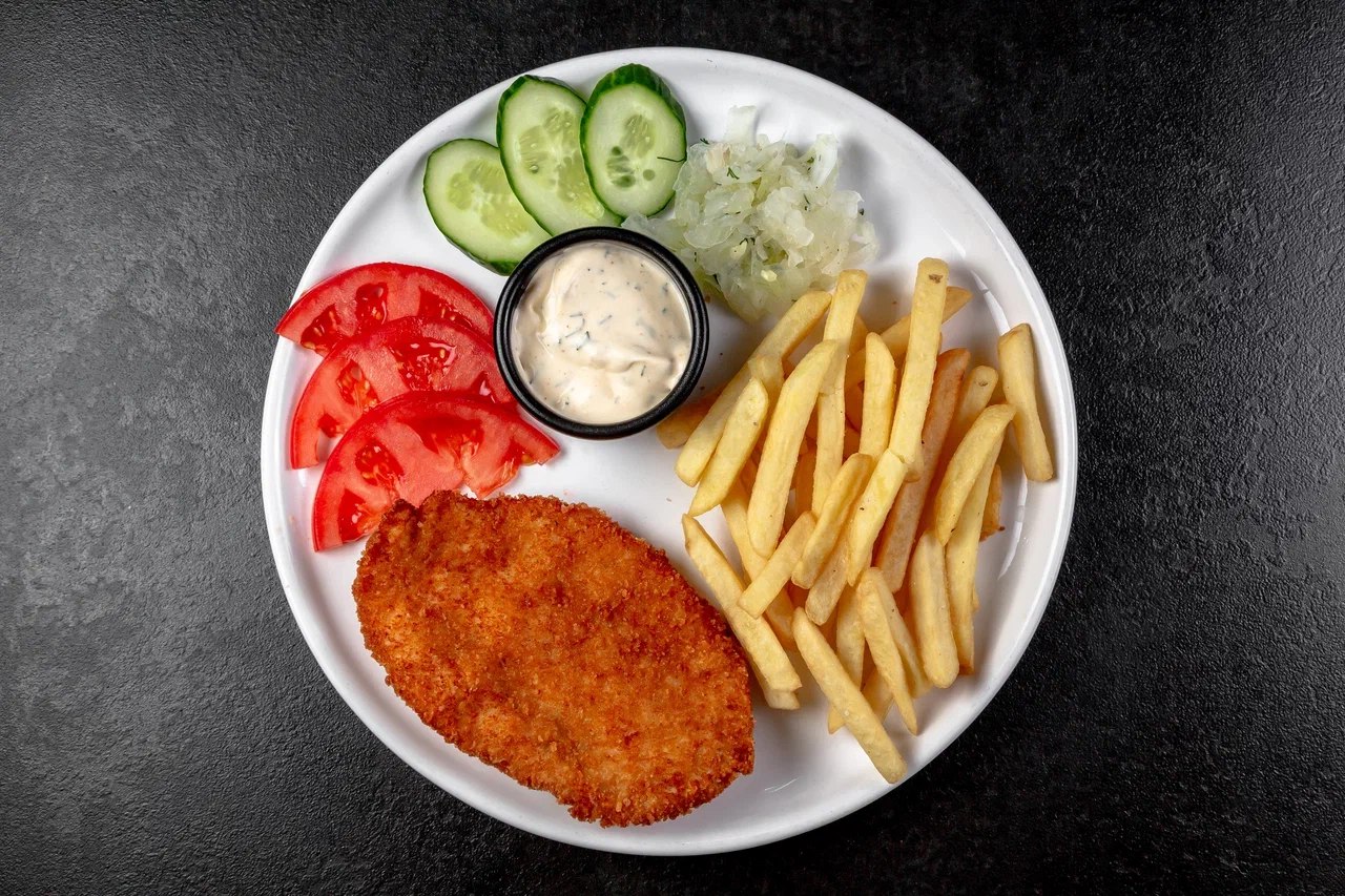 Комплексный обед с куриными шницелем 