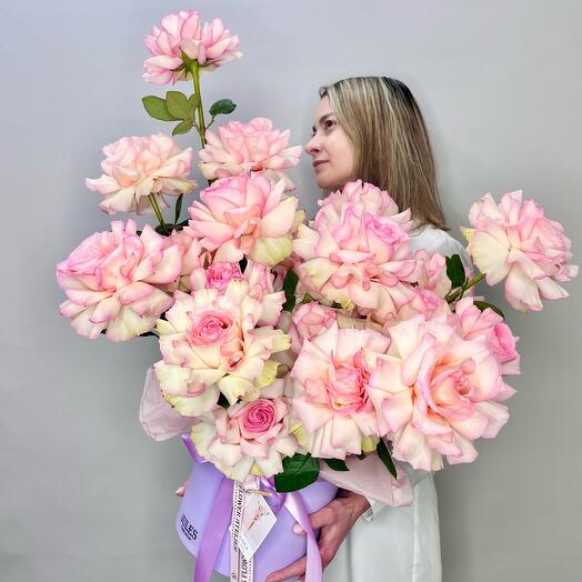 «Мадам Фигаро» Цветы в коробке с французской розой 15 Эсперанс