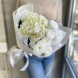 Дуо-букет белая гортензия с хризантемой