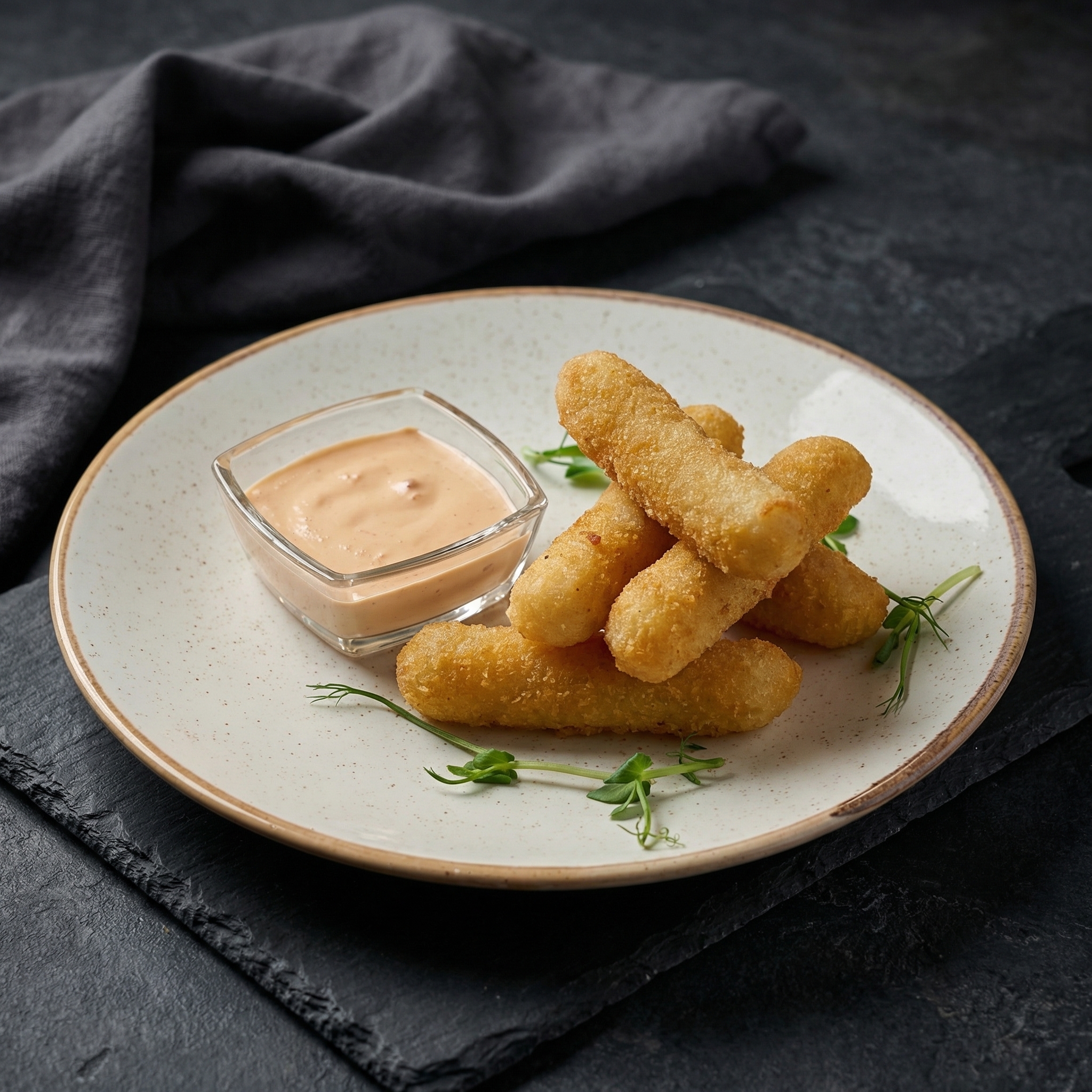 Сырные палочки с розовым соусом