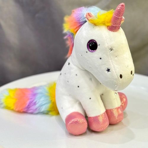 Мягкая игрушка Единорог белый, радужный хвост