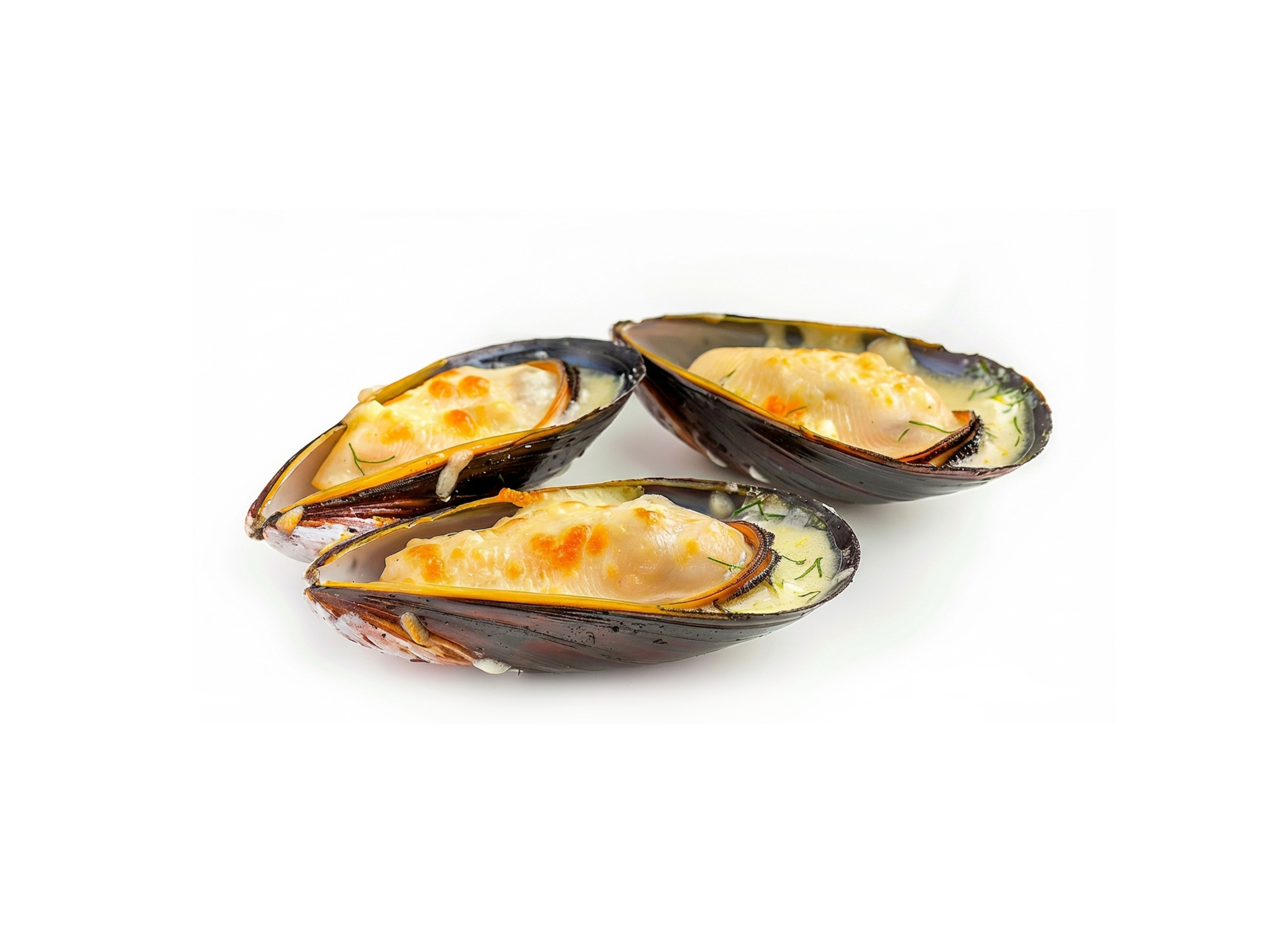 Мидии запеченные под сырно чесн.соусом