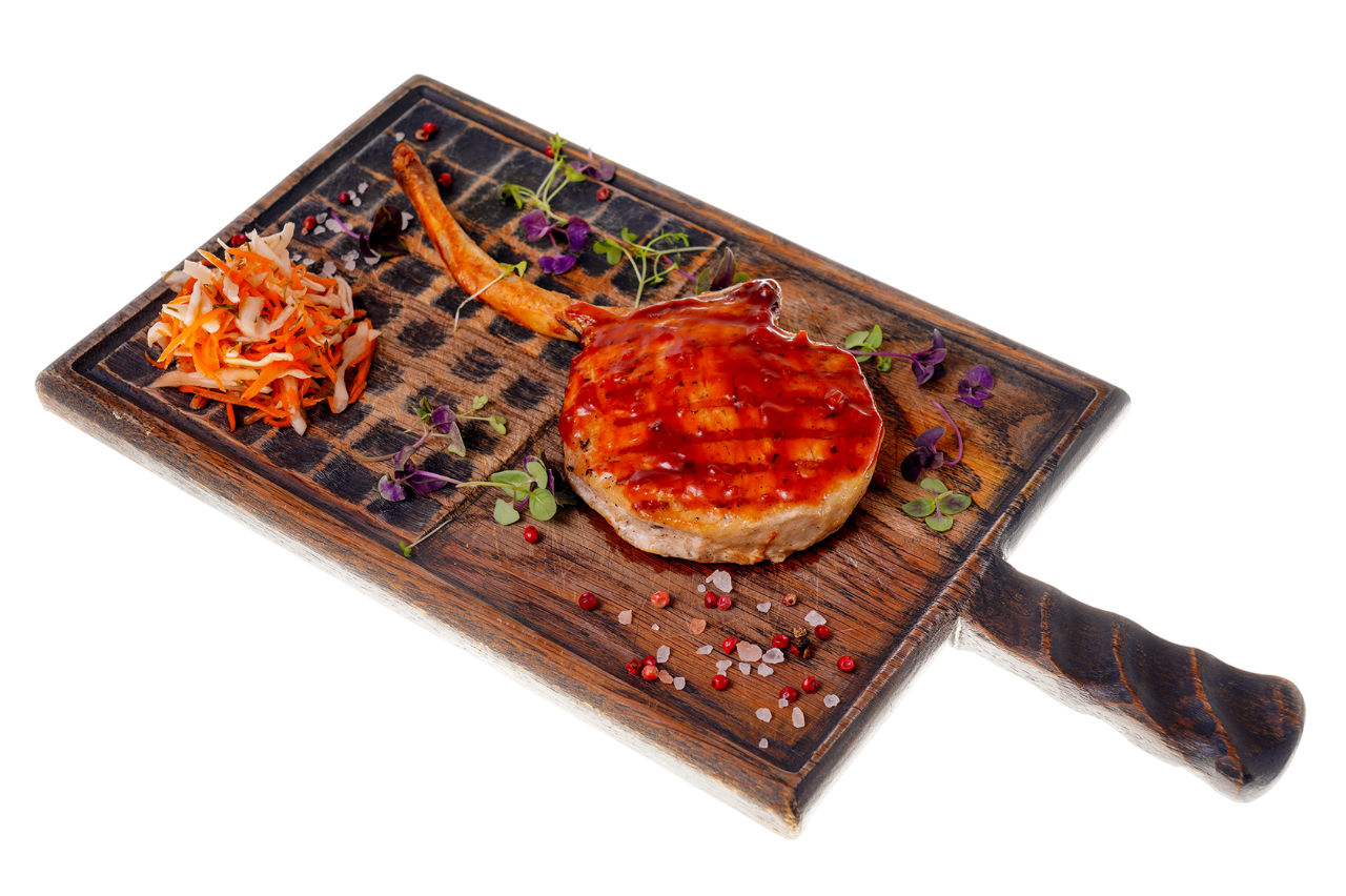 Тамагавк из свинины с печёным картофелем и страчателлой