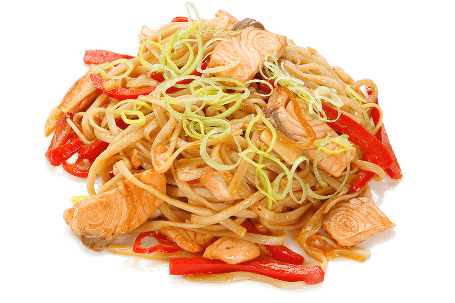 Wok с лососем