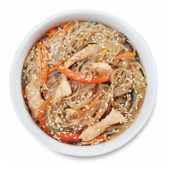 Курица под остро-сладким соусом+фунчоза