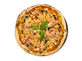 Пицца с ветчиной и грибами средняя