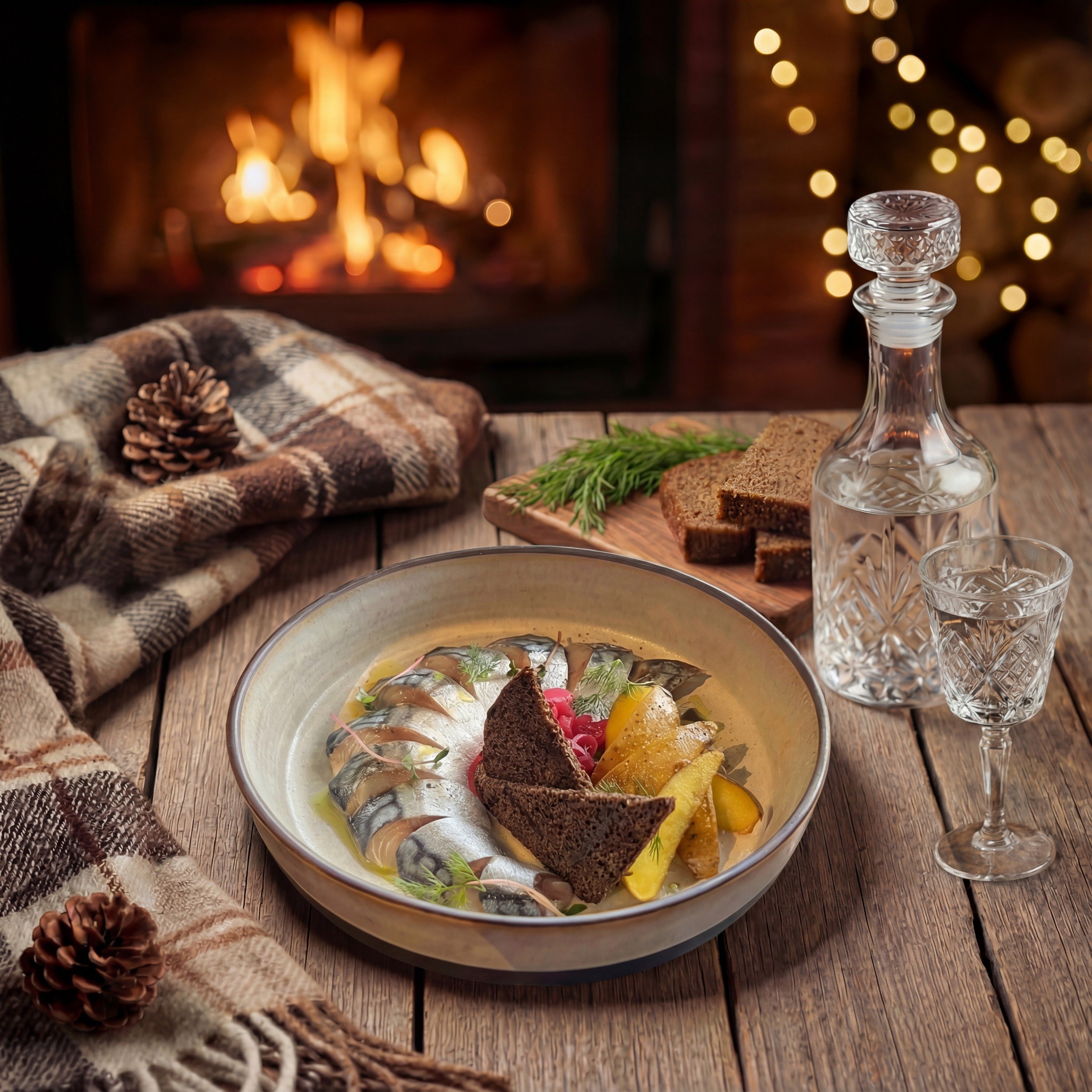 Скумбрия собственного посола с картофелем и луком