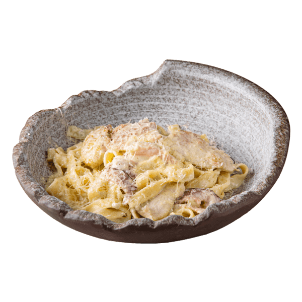 Феттучини с беконом и грибами