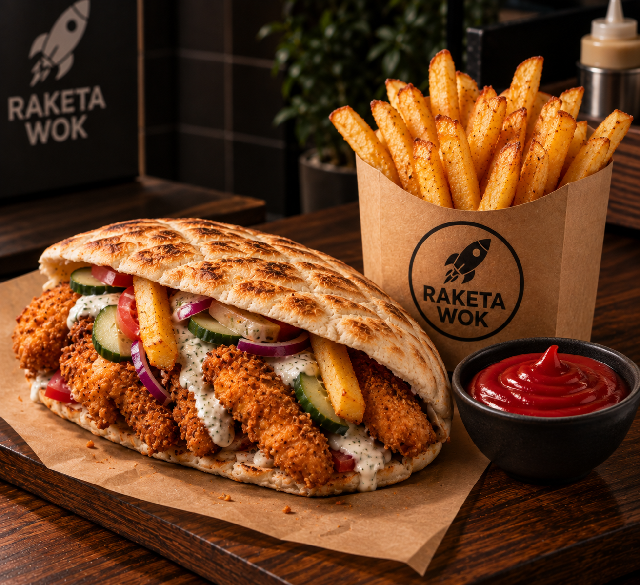 Пита с хрустящей курочкой + фри+напиток