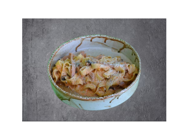 Тальярини с ветчиной, грибами и сливочно-томатным соусом