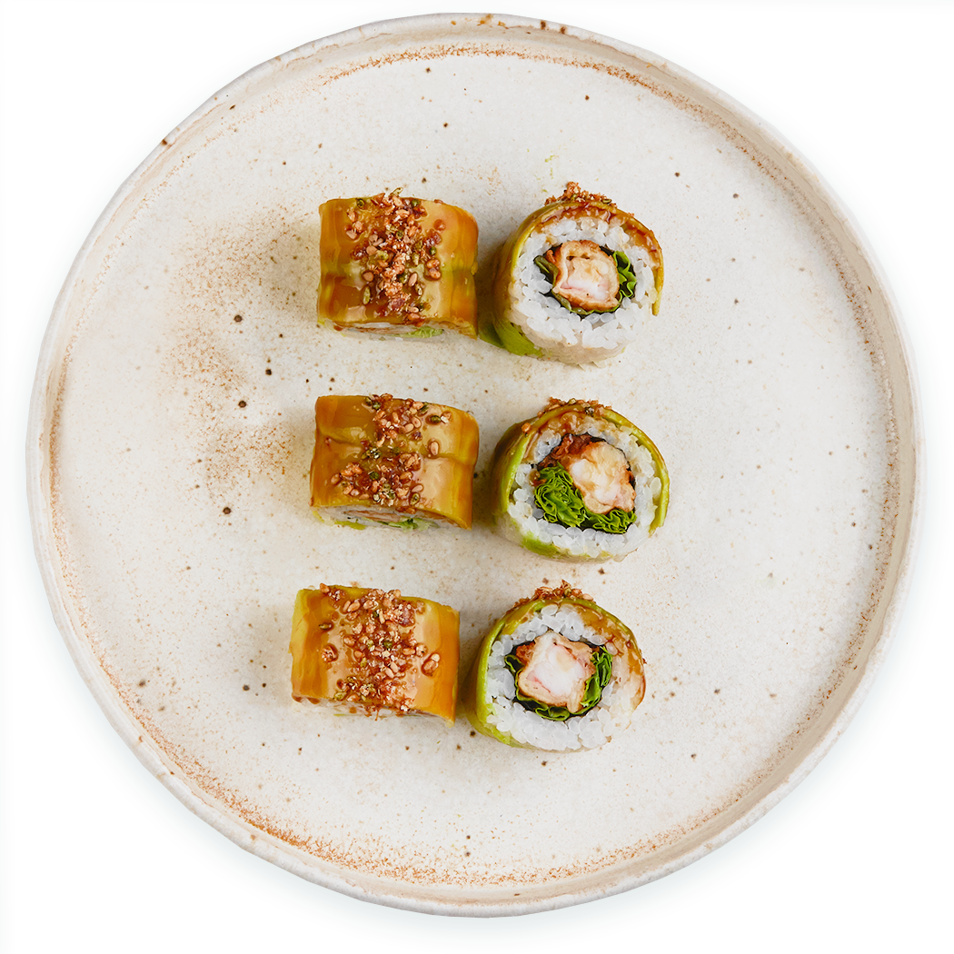 Ролл с авокадо и креветкой в темпуре