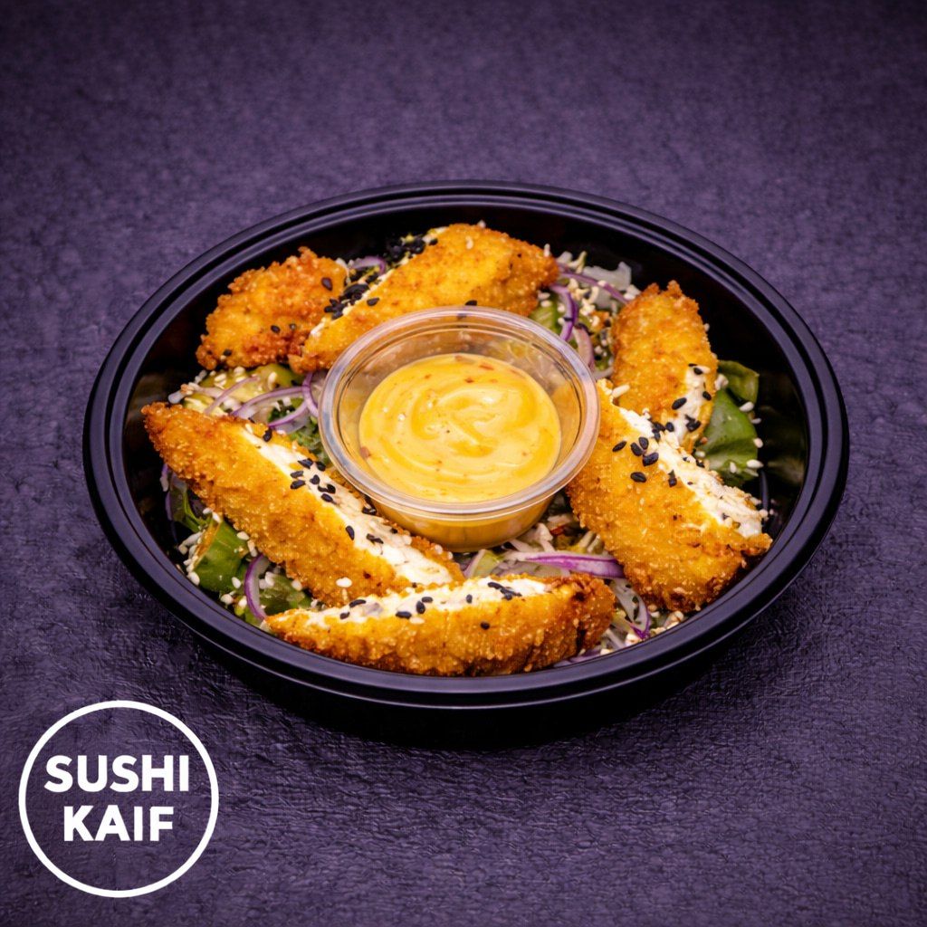 Салат с окунем в кляре