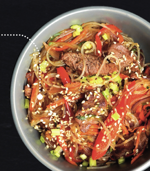 Вок с говядиной и фунчозой