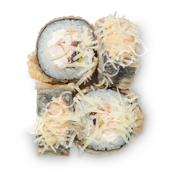Жареный ролл со сливочным сыром, куриной грудкой, шампиньонами