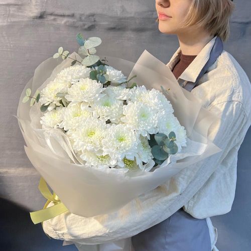 Дуо хризантем и эвкалипта (б1771)