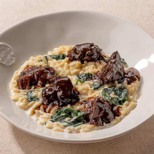 Орзо с томлёными щёчками