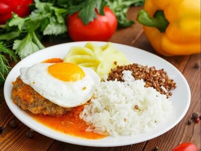Котлета говяжья и гарнир микс