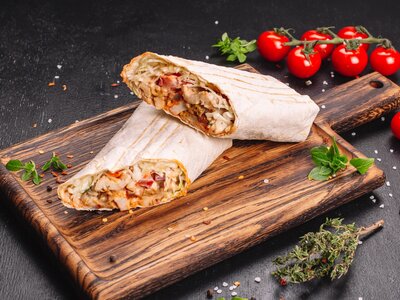 Шаурма со свининой, грибами и сыром