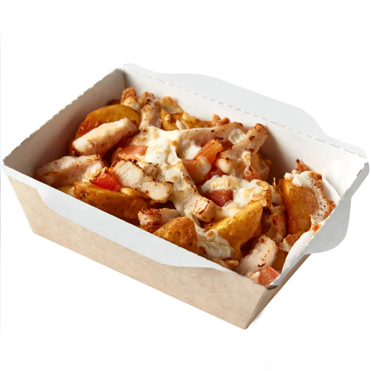 Ланч из печи с картофелем по-деревенски, курицей и томатами