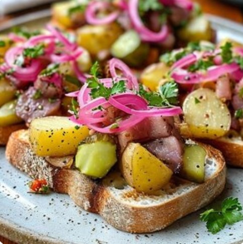 Брускетта сельдь с картофелем