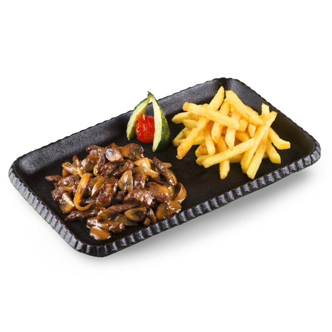 Говядина с шампиньонами и луком