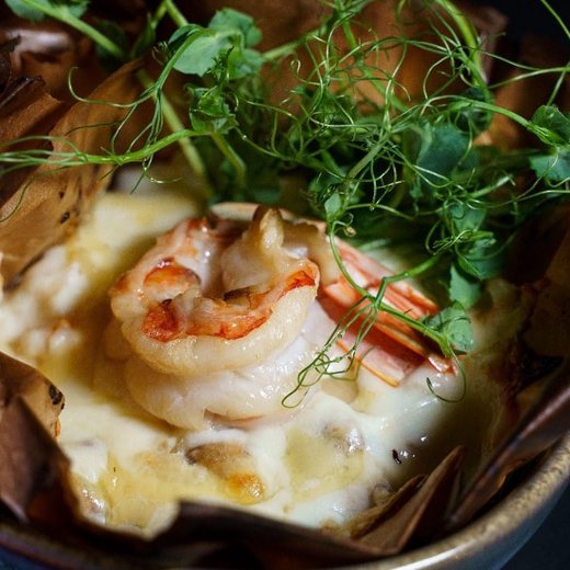 Жульен с креветками и лангустином