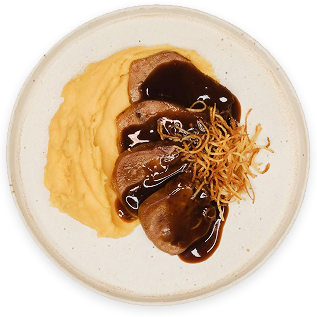 Язык с пюре из батата