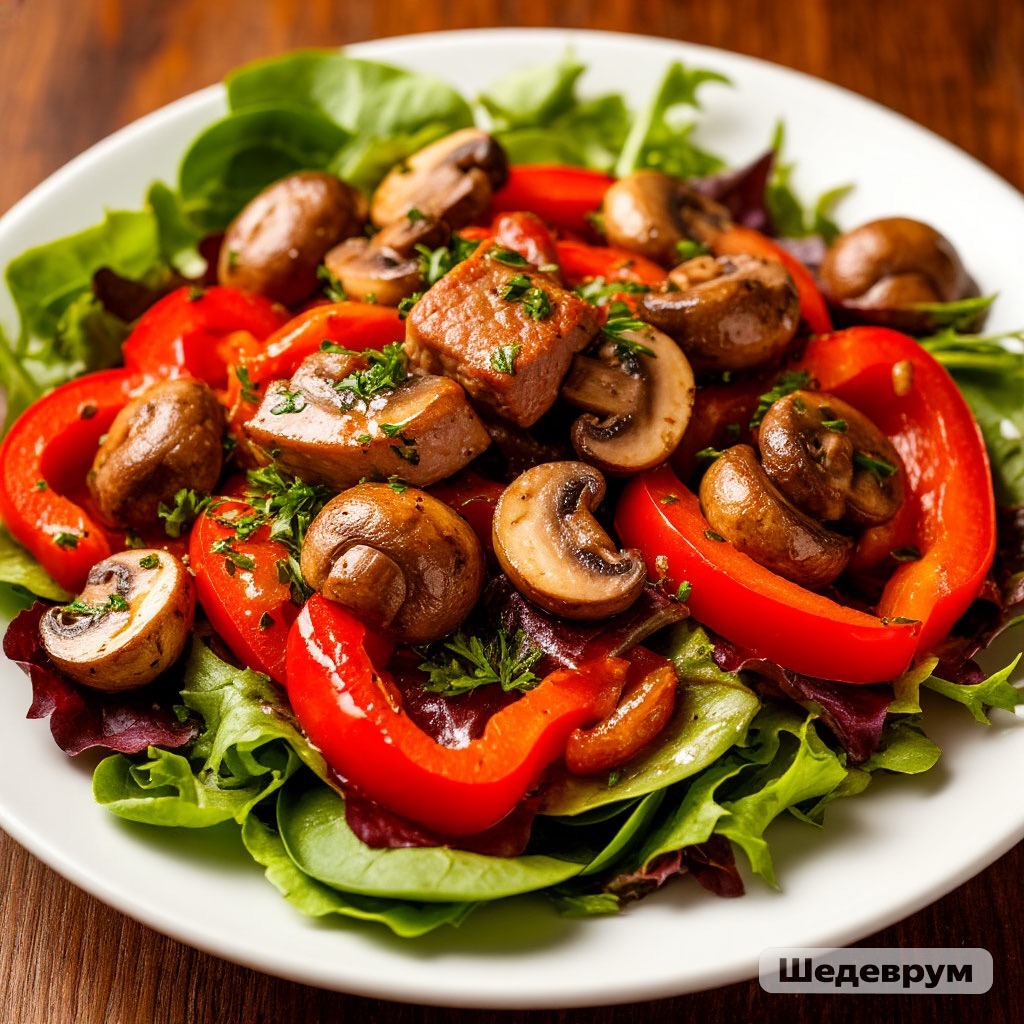 Салат тёплый со свининой