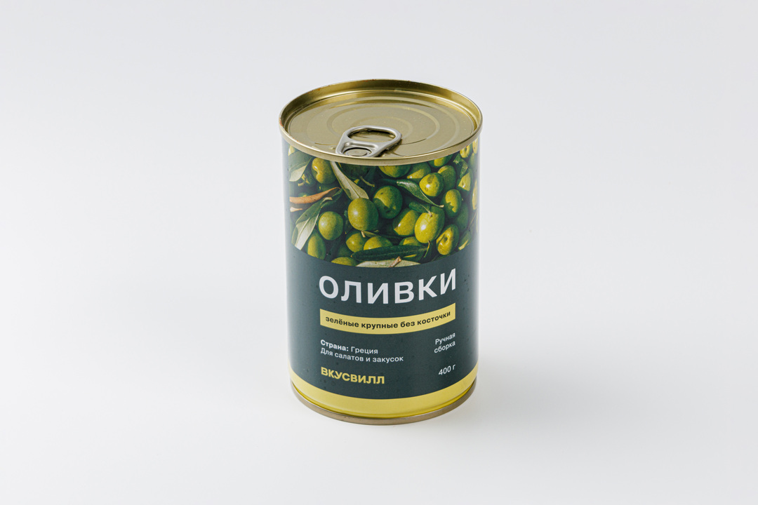 Оливки зеленые крупные без косточки, ж/б, 400 г