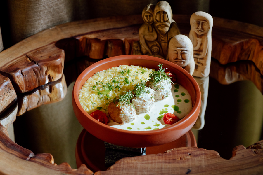 Шартанчики из баранины с пшенным ризотто и вялеными томатами