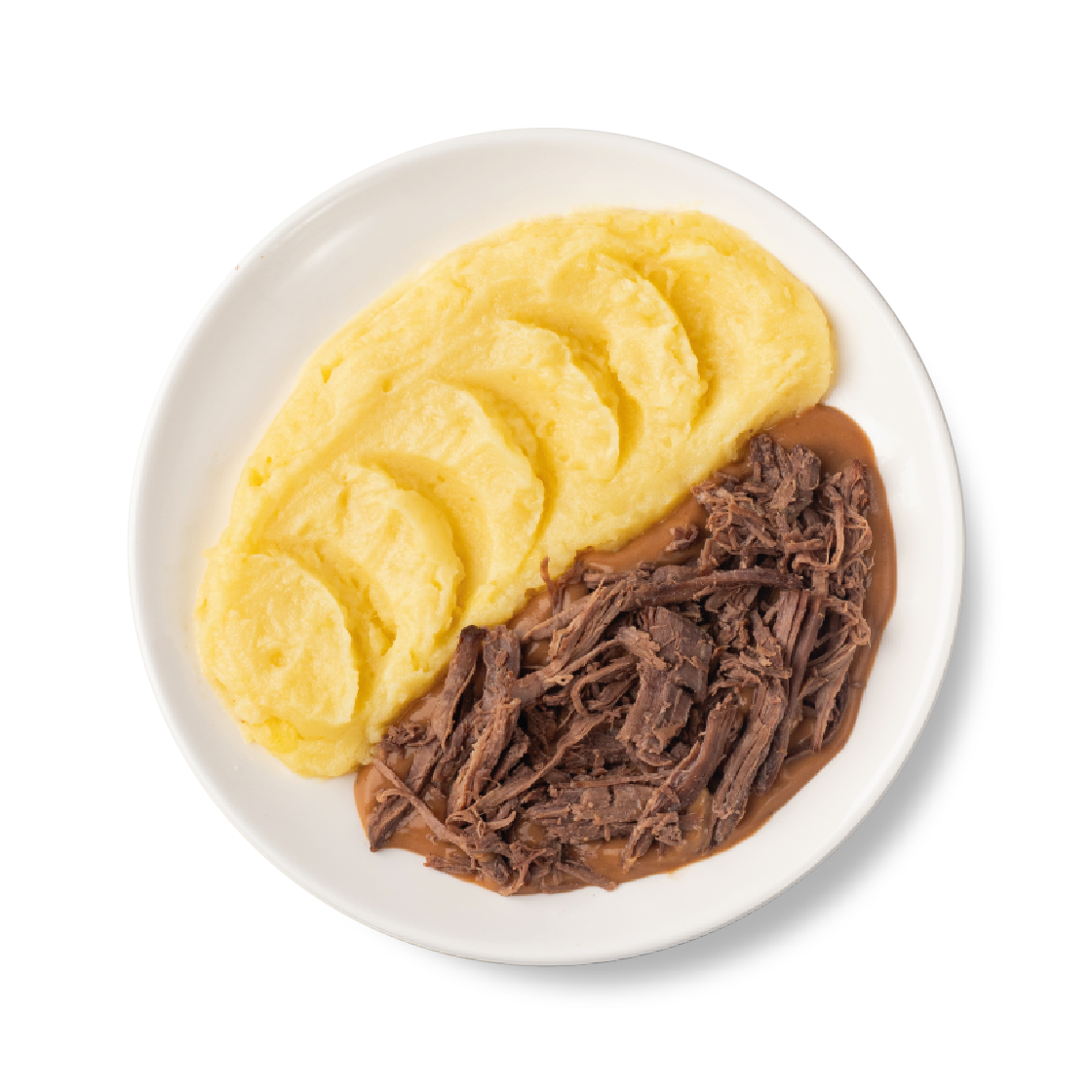 Говядина рваная с пюре и мясным соусом