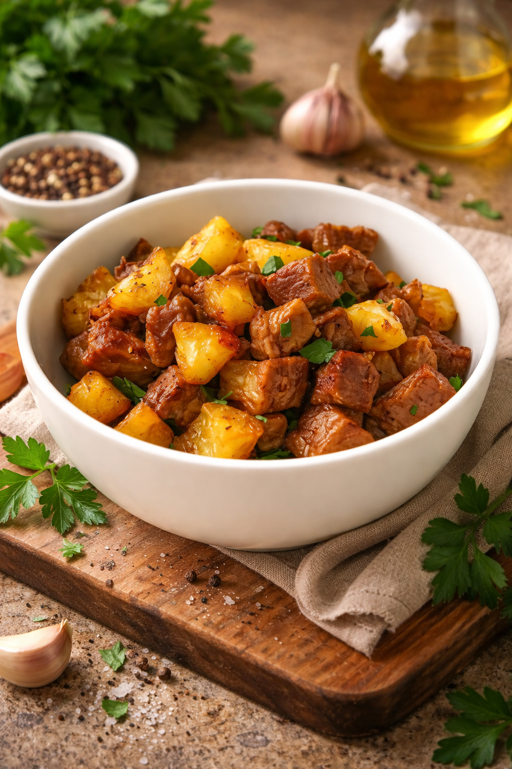 Жареная свинина с картофелем