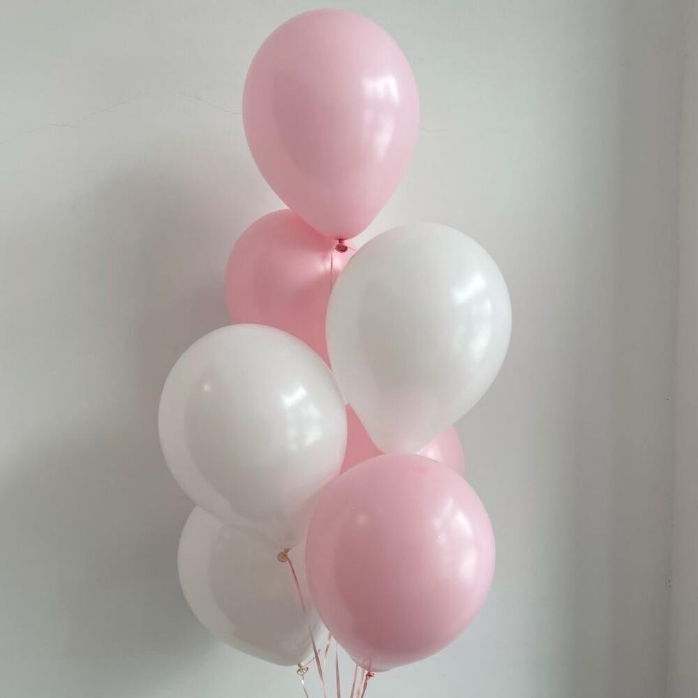 Гелиевые воздушные шары 7 штук розово-белые