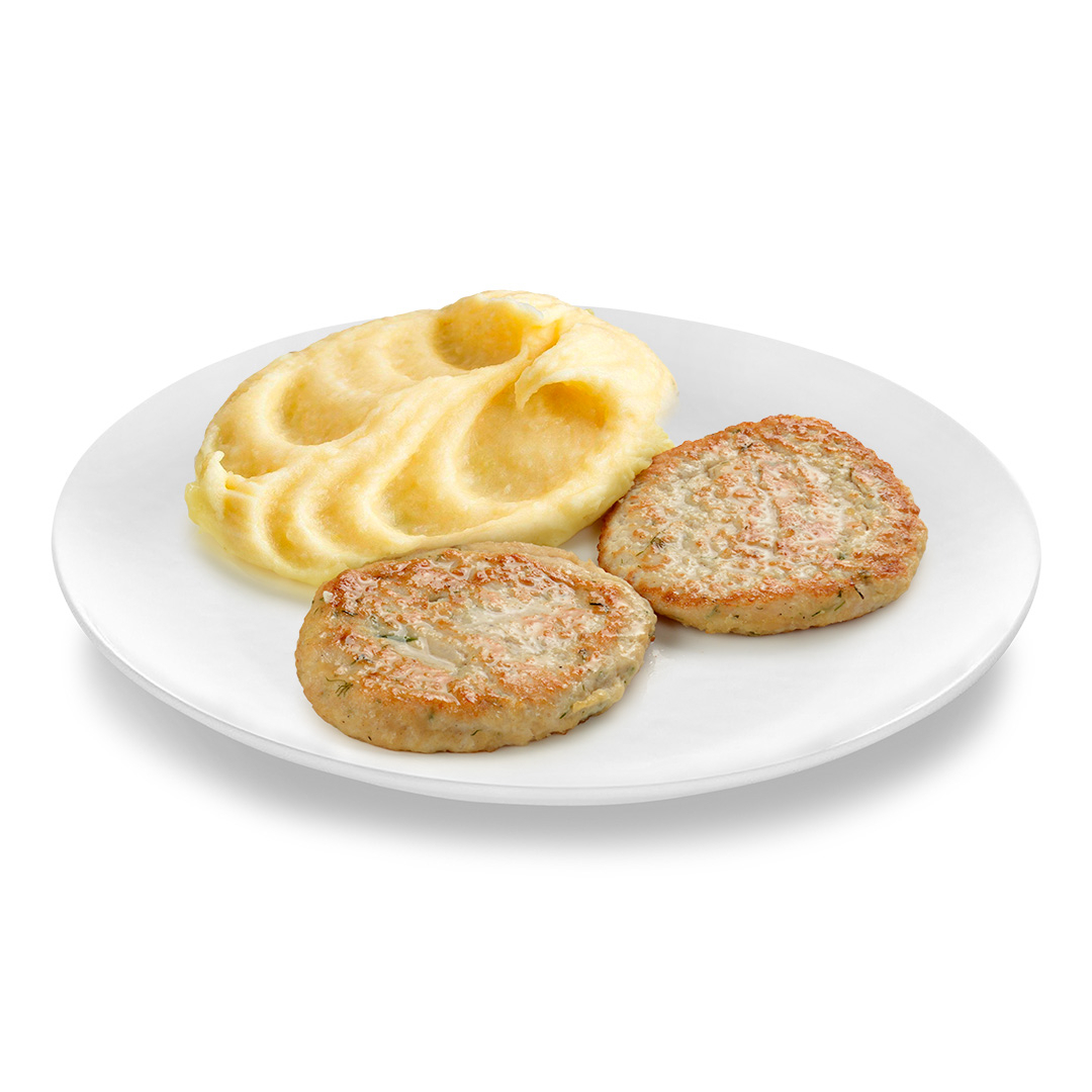 Оладьи куриные с картофельным пюре