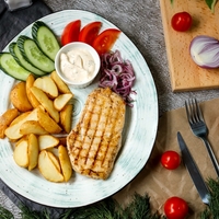 Комплексный обед с куриным стейком