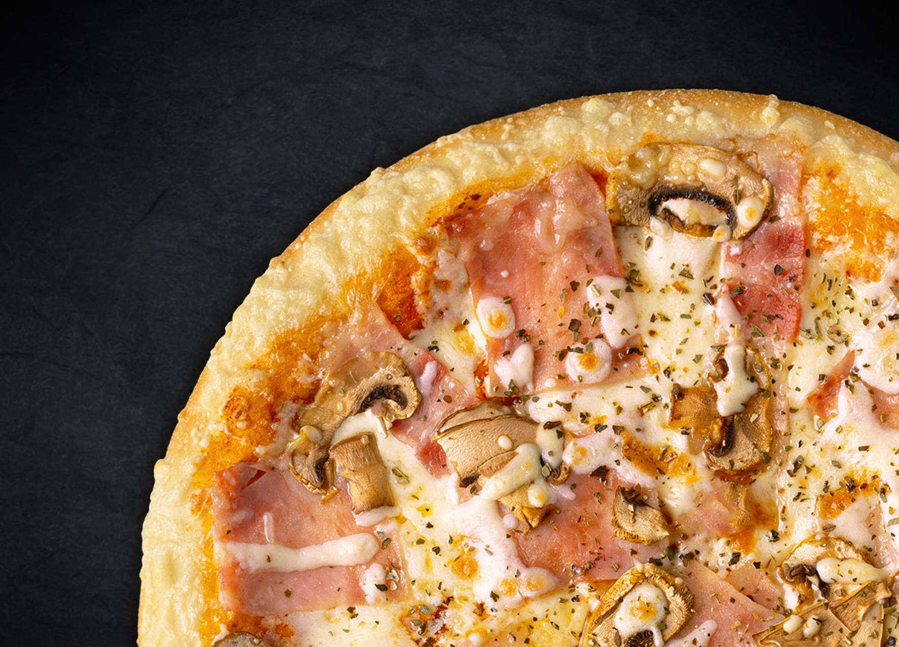 Мясная с грибами 25 см (толстое с сыром)