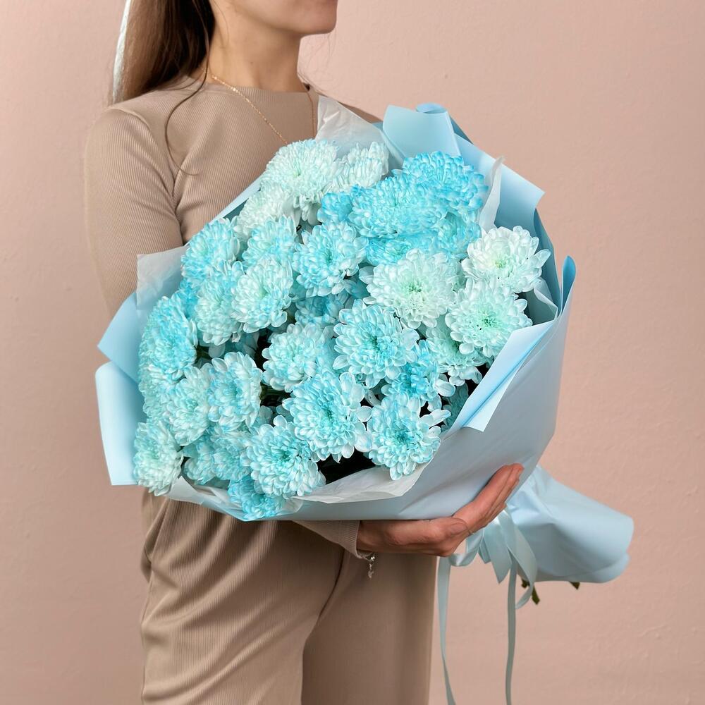 Голубой букет кустовых хризантем из 9 веток