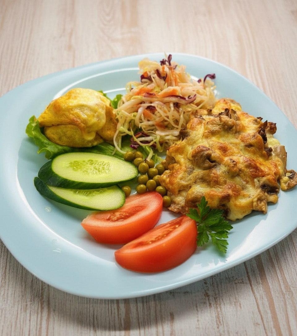 Мясо по-французски с запеч. картофелем