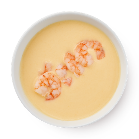 Суп сырный с креветками и гренками