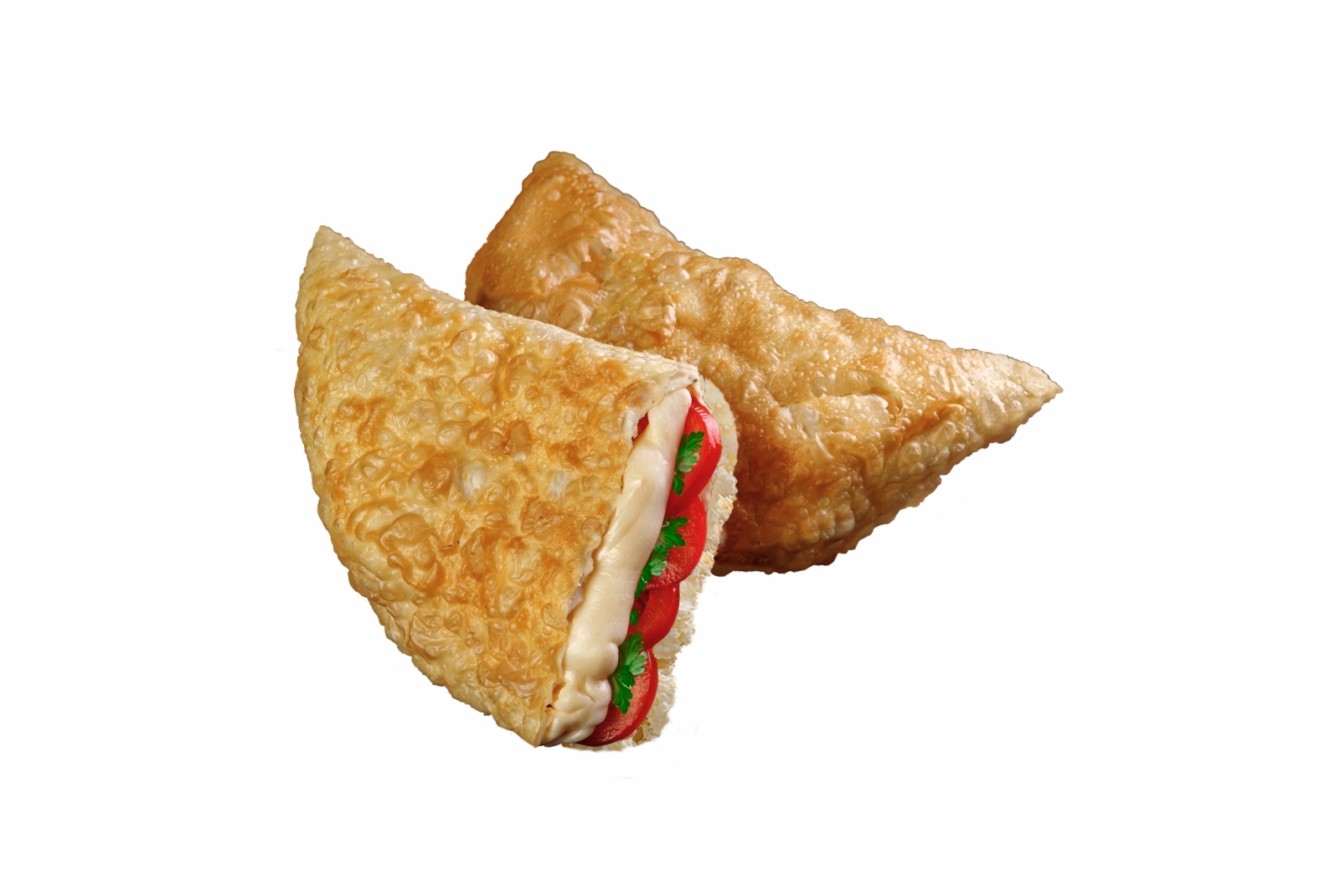 Чебурек с моцареллой, томатом и зеленью