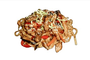 Лапша яичная со свининой и овощами