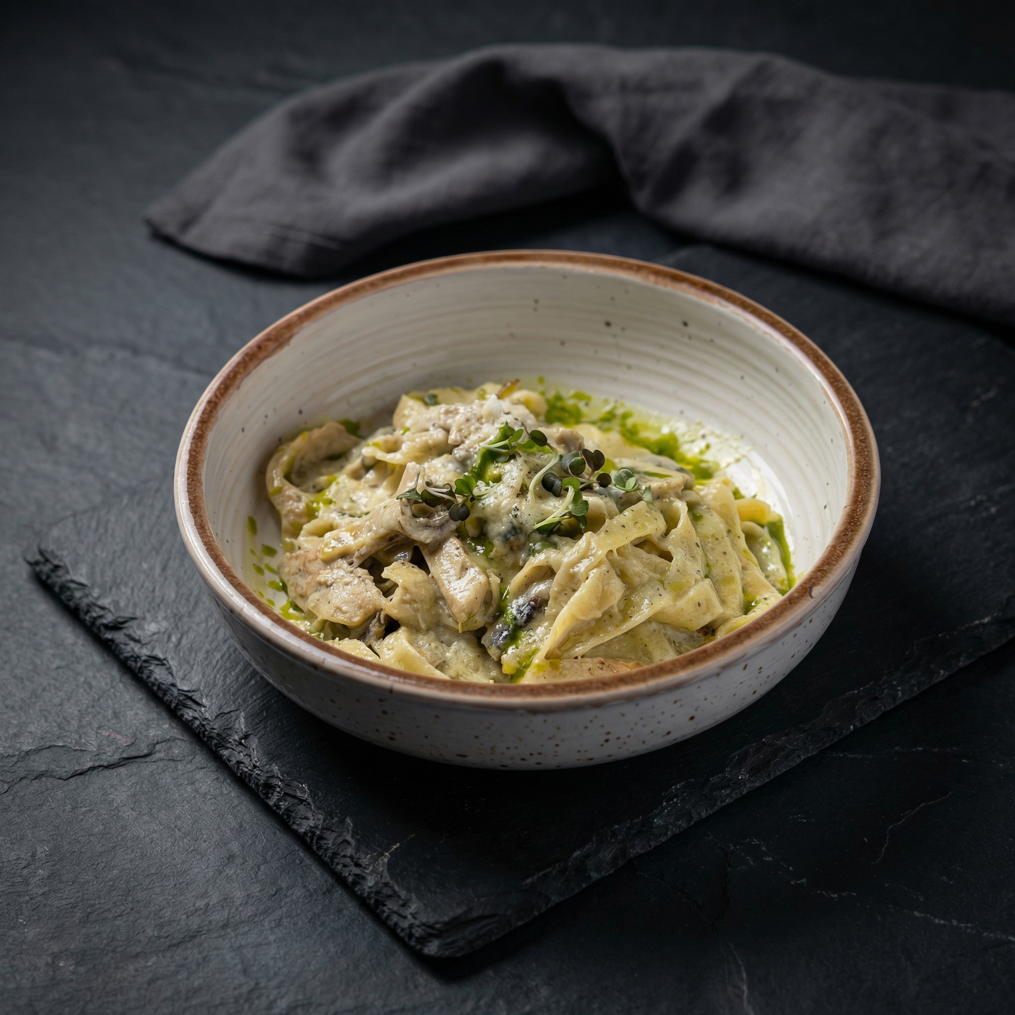 ФЕТУЧИНИ С КУРИЦЕЙ И ГРИБАМИ В СЛИВОЧНОМ СОУСЕ