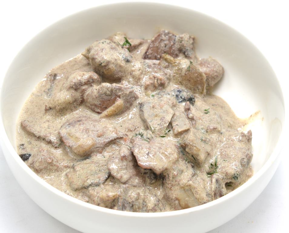 Печень куриная с лесными грибами 